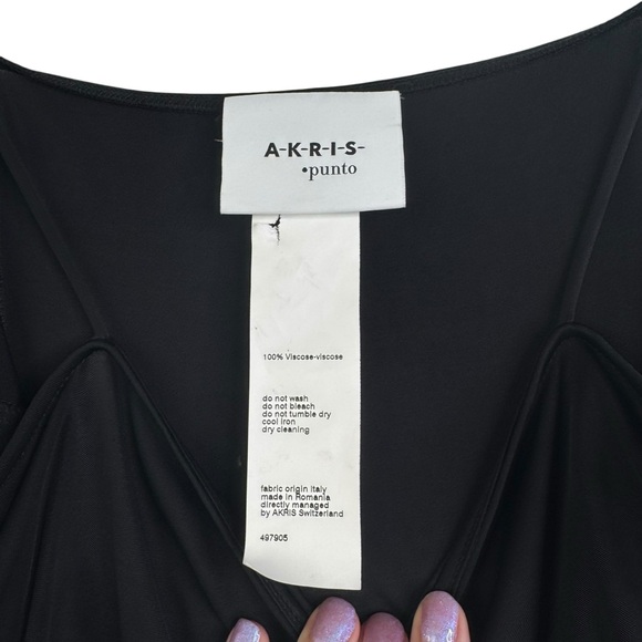 AKRIS PUNTO US 12 Black Vegan Silk Slip Dress Viscose Square Neck LBD Basic Mod - Picture 3 of 13